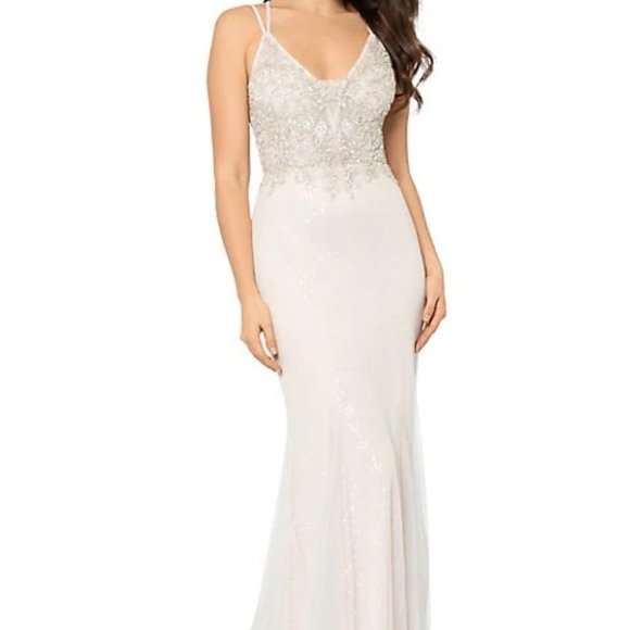 XSCAPE ! Flared Hem Sequined Mesh Gown - Picture 13 of 14